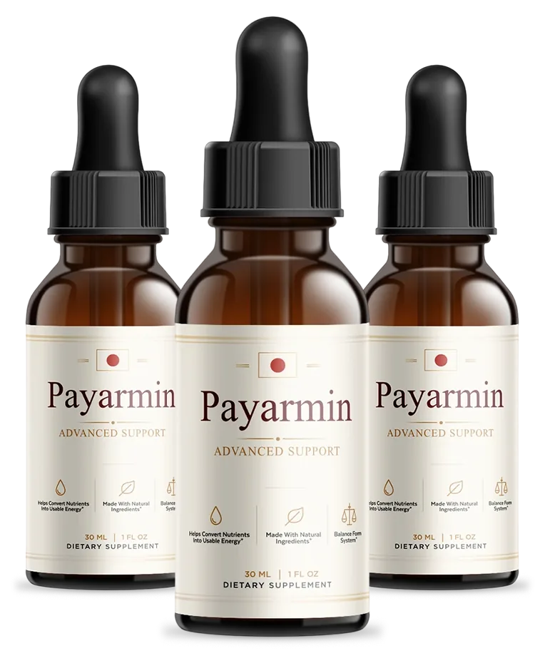 Three amber Payarmin dropper bottles with cream labels